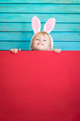 Canvas Print - Funny kid wearing Easter bunny