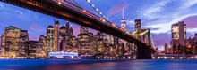 Brooklyn Bridge With Skyscrapers Background. New York City, USA. Brooklyn Bridge Is Linking Lower Manhattan To Brooklyn..