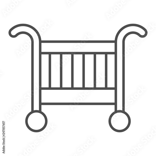 Baby Cradle Bed Thin Line Icon Baby Crib Vector Illustration