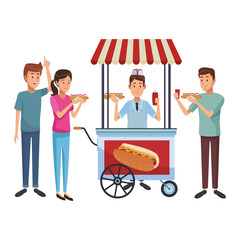 Sticker - hot dog cart cartoon