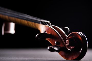 Wall Mural - neck violin close up on a black background