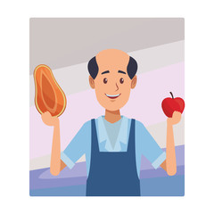 Poster - grocery man cartoon