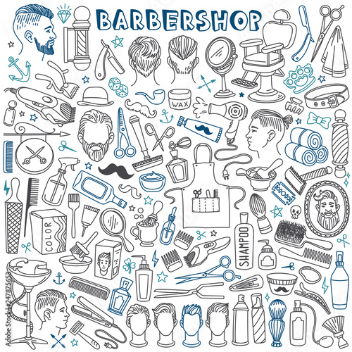 Barbershop Doodles Set Hairdressing Salon Tools For Male Hair