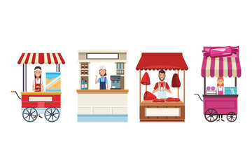 Canvas Print - food stands cartoon