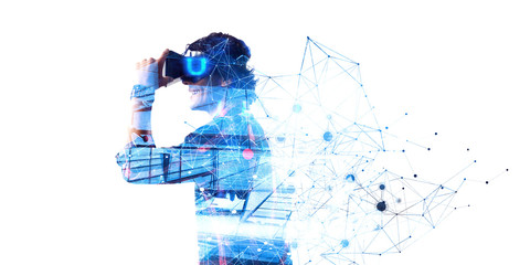 Wall Mural - experiencing virtual technology world. mixed media