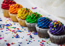 Colorful Cupcakes With Frosting And Sprinkles