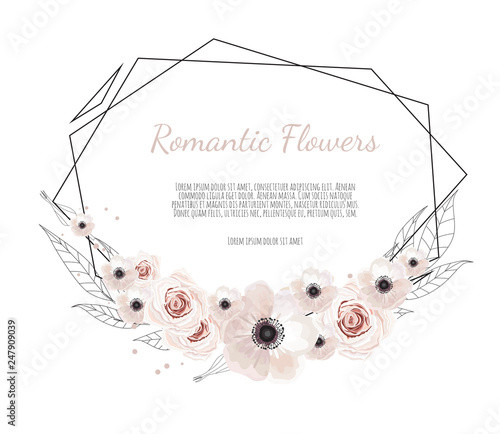 Vector floral botanical card design with geometrical frame.