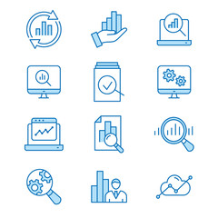 Sticker - Data analysis flat line icon set. Vector illustration. Editable stroke.