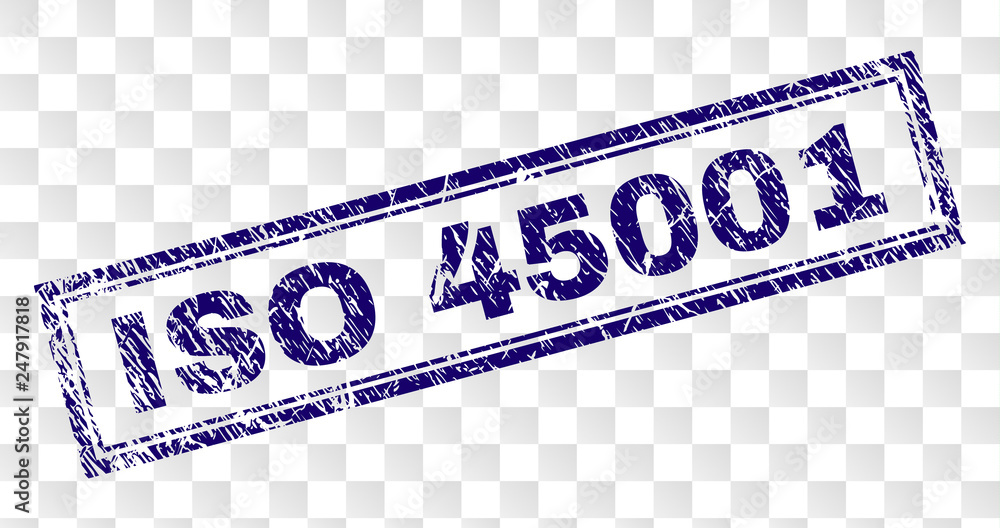 ISO 45001 stamp seal watermark with rubber print style and double ...