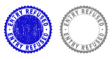 Grunge ENTRY REFUSED Stamp Seals Isolated On A White Background. Rosette Seals With Grunge Texture In Blue And Gray Colors. Vector Rubber Stamp Imitation Of ENTRY REFUSED Title Inside Round Rosette.