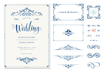 Wall Mural - ornate wedding invitation. calligraphic vintage elements, dividers and page decorations.