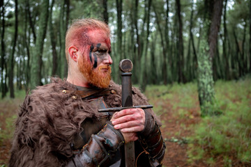 Wall Mural - Real viking with many trees around