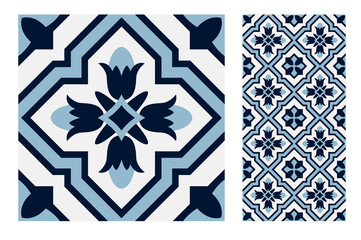Wall Mural - vintage tiles Portuguese patterns antique seamless design in Vector illustration