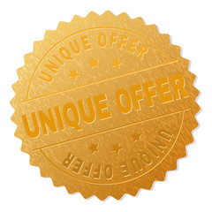 Poster - UNIQUE OFFER gold stamp medallion. Vector gold medal with UNIQUE OFFER text. Text labels are placed between parallel lines and on circle. Golden surface has metallic effect.