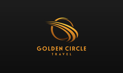 Wall Mural - golden circle logo travel industry vector, circle swoosh logo template