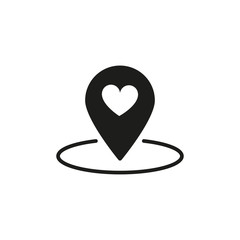 Map pin icon, location pin with heart symbol