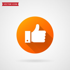 Thumbs up flat icon in circle shape. Like sign.