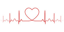 Heartbeat, Vector Rhythm With Heart One Line, A Symbol Of Positive Emotions, Love And Inspiration, Happy Valentine Day