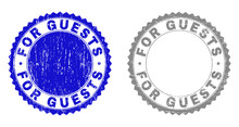 Grunge FOR GUESTS Stamp Seals Isolated On A White Background. Rosette Seals With Grunge Texture In Blue And Gray Colors. Vector Rubber Watermark Of FOR GUESTS Title Inside Round Rosette.