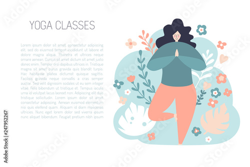 Vector Illustration Of A Plus Size Yogi Woman Meditating In The