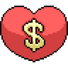 Canvas Print - vector pixel art love money