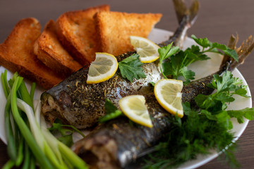 Wall Mural - fried fish with vegetables