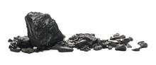Black Coal Chunks Isolated On White Background