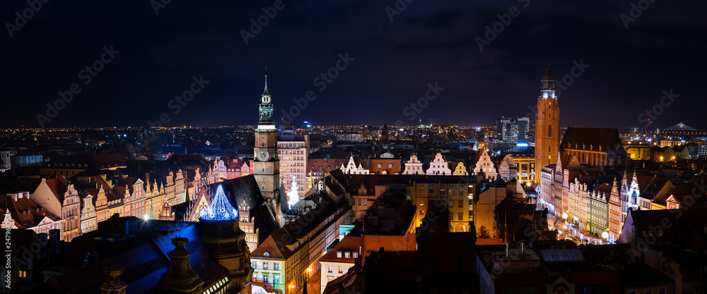 Landmark night view of Wroclaw in Poland - obrazy, fototapety, plakaty 
