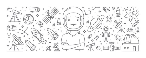 Wall Mural - vector line web banner astronomy. open path