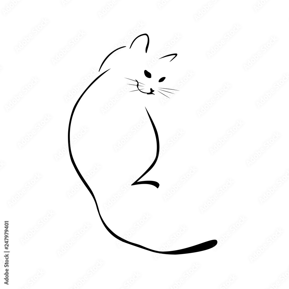 Logo drawing sketch sleeping black white cat posteriorly Stock Vector ...