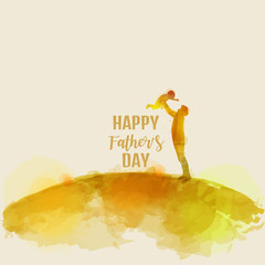 father holding baby silhouette plus abstract watercolor painted. happy father's day. digital art pai