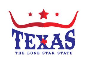 Wall Mural - Texas Logo design concept with Star, Longhorn sign and small map, Vector EPS 10.