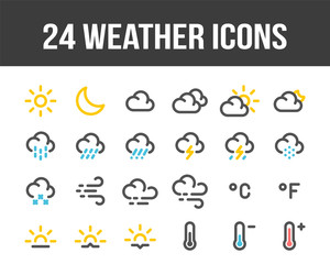 weather forecast. set of outline color weather icons. vector