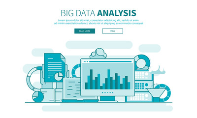 Wall Mural - flat design concept of business big data analysis. flat outline vector illustration