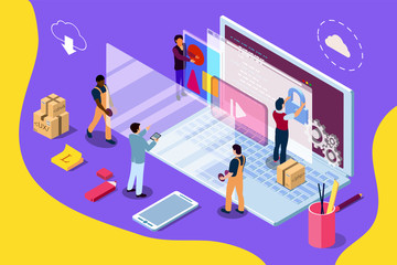 Wall Mural - web development design concept with character and text place. can use for web banner, infographics, 