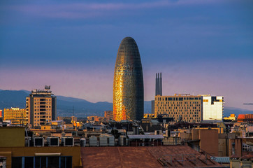 Fototapete - Scenic aerial view of the Agbar Tower in Barcelona in Spain