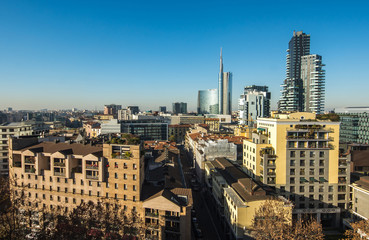 Fototapete - Milan skyline with modern skyscrapers business district, Italy
