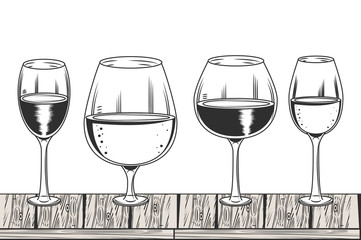 Poster - Wine black and white drawing