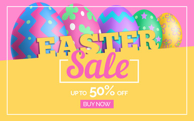 Wall Mural - easter sale special offer banner design with decorated eggs