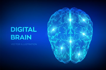 Wall Mural - Brain. Digital brain. 3D Science and Technology concept. Neural network. IQ testing, artificial intelligence virtual emulation science technology. Brainstorm think idea. Vector illustration.