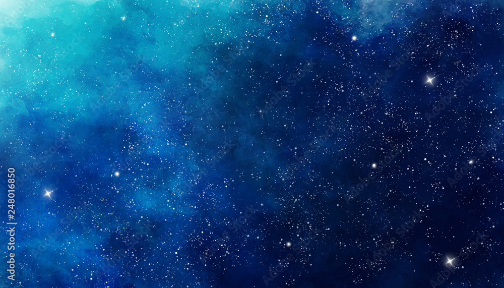 Blue watercolor space background. Illustration painting - obrazy, fototapety, plakaty 