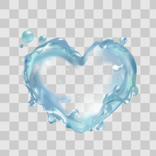 Water Heart In Vector. Moisturizing Clear Skin, Aqua Splash, Liquid, Love Health Nature.