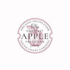 Wall Mural - sweetest apple farm badge or logo template. hand drawn apple with leaf sketch with retro typography 