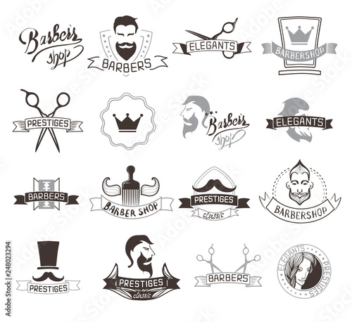Set Of Vintage Barbershop Emblems Labels Badges Logos