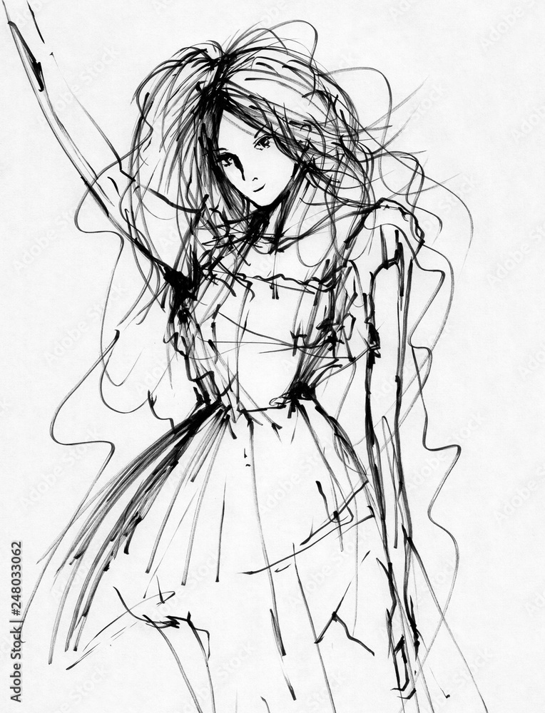墨絵 女性 新墨絵の女性04 の Stock イラスト