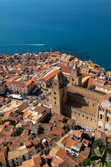 Poster - Panoramic aerial view of old town of Cefalu., Sicily, Italy.