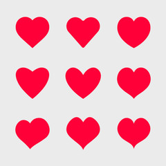 Aufkleber - Vector red hearts icons set. Simple symbols for your design.