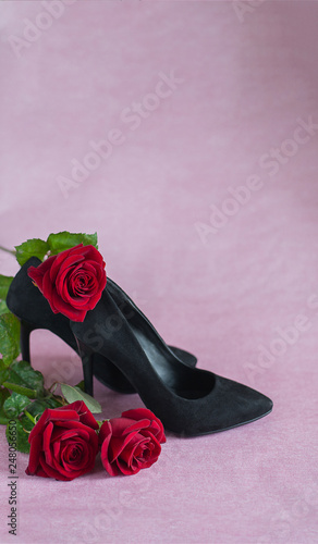 black heels with red roses
