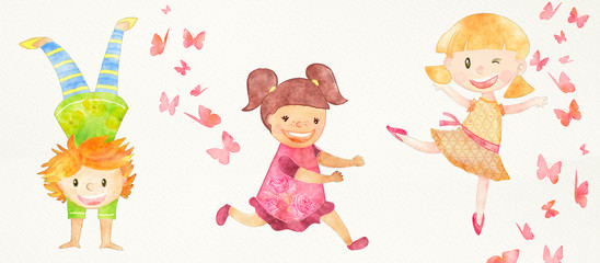 Wall Mural - Happy children background. Watercolor