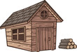 Cartoon wood cabin clip art. Vector illustration with simple gradients. Cabin and logs on separate layers. 